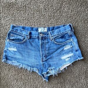 We The Free Blue Jean Shorts Frayed Hem